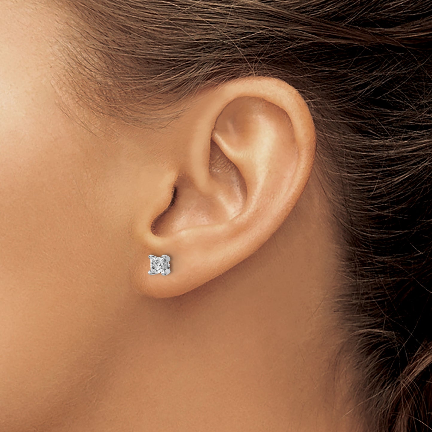 14k White Gold 2/3 ctw Lab Grown Diamond VS/SI+ G+ Princess 4 Prong Heavy Wt. Stud Earrings