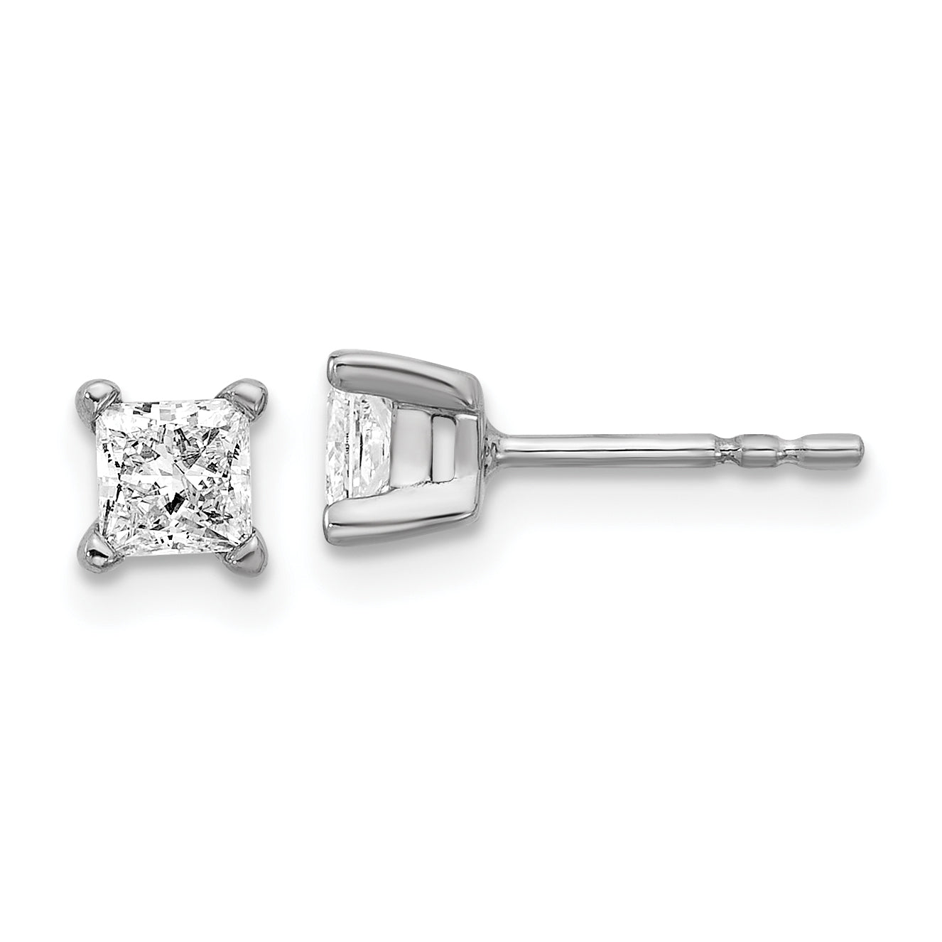 14k White Gold 2/3 ctw Lab Grown Diamond VS/SI+ G+ Princess 4 Prong Heavy Wt. Stud Earrings