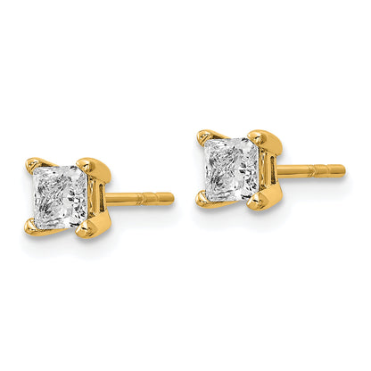 14K Yellow Gold 2/3 Ctw Lab Grown Diamond Vs+ F+ Princess 4 Prong Heavy Wt. Stud Earrings