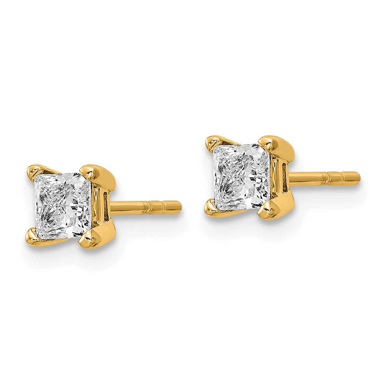 14K Yellow Gold 2/3 Ctw Certified Lab Grown Diamond Vs+ F+ Princess 4 Prong Heavy Wt. Stud Earrings