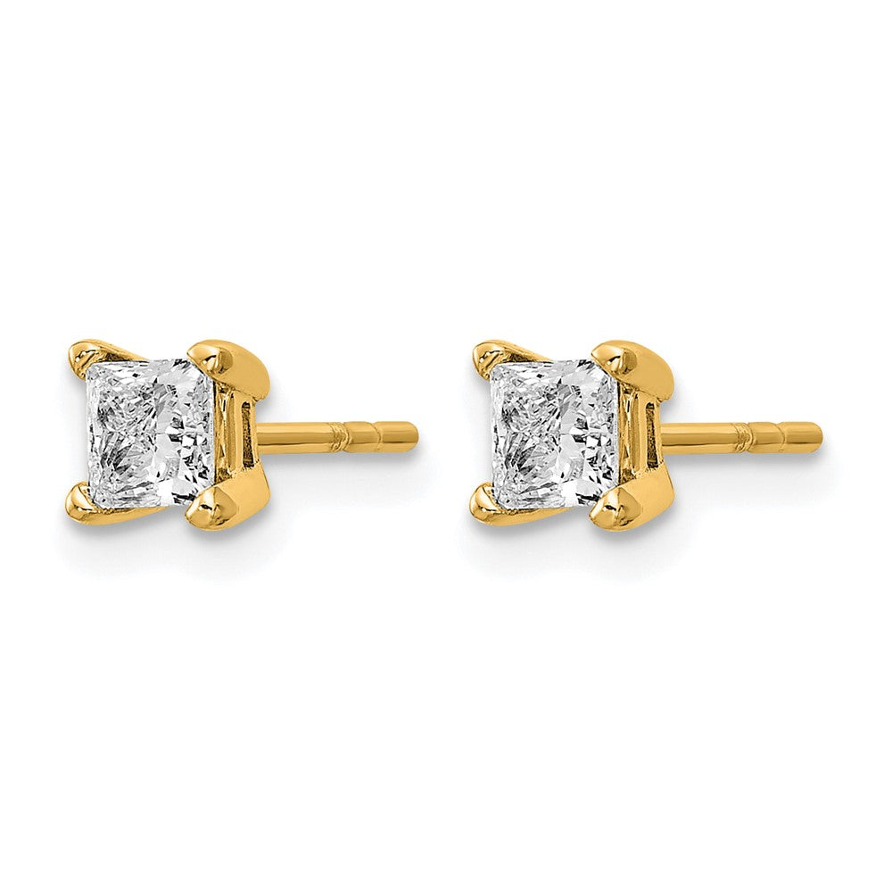 14K Yellow Gold 2/3 Ctw Lab Grown Diamond Vs+ F+ Princess 4 Prong Heavy Wt. Stud Earrings