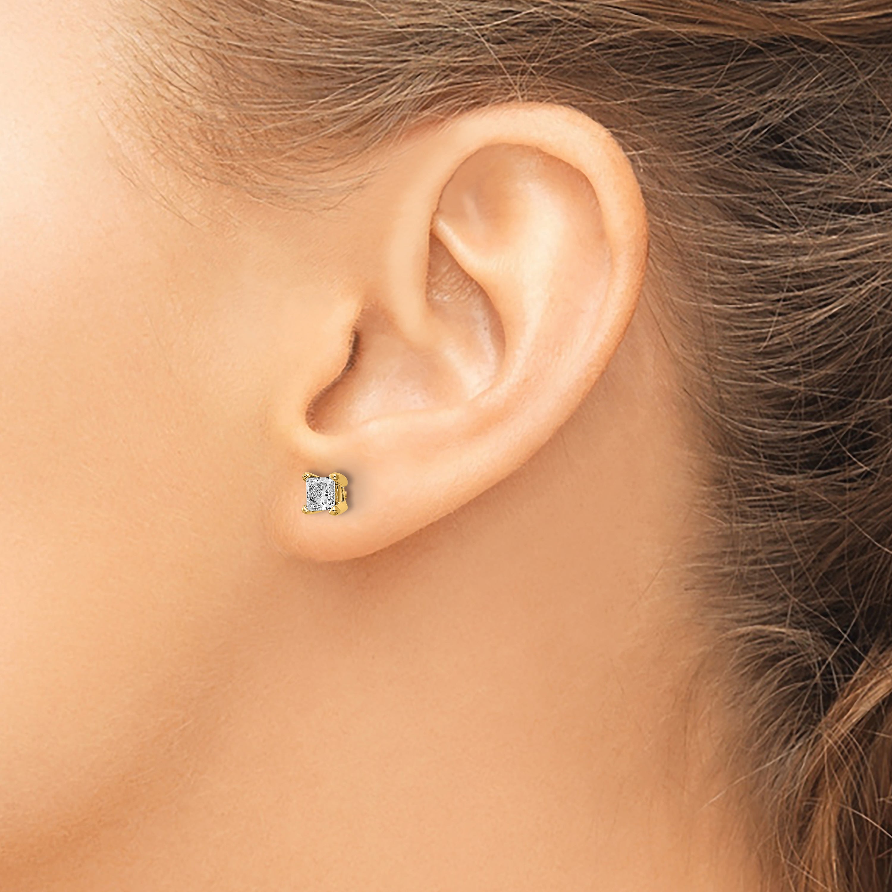 14K Yellow Gold 2/3 Ctw Lab Grown Diamond Vs+ F+ Princess 4 Prong Heavy Wt. Stud Earrings