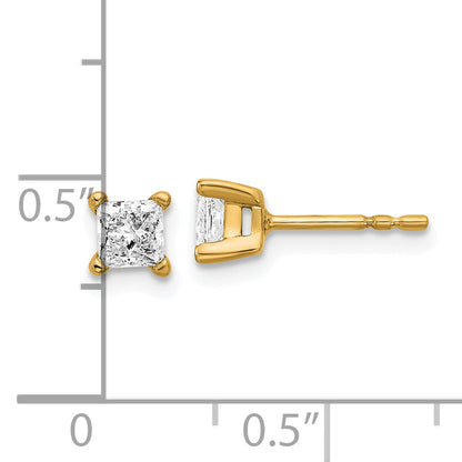 14K Yellow Gold 2/3 Ctw Lab Grown Diamond Vs+ F+ Princess 4 Prong Heavy Wt. Stud Earrings