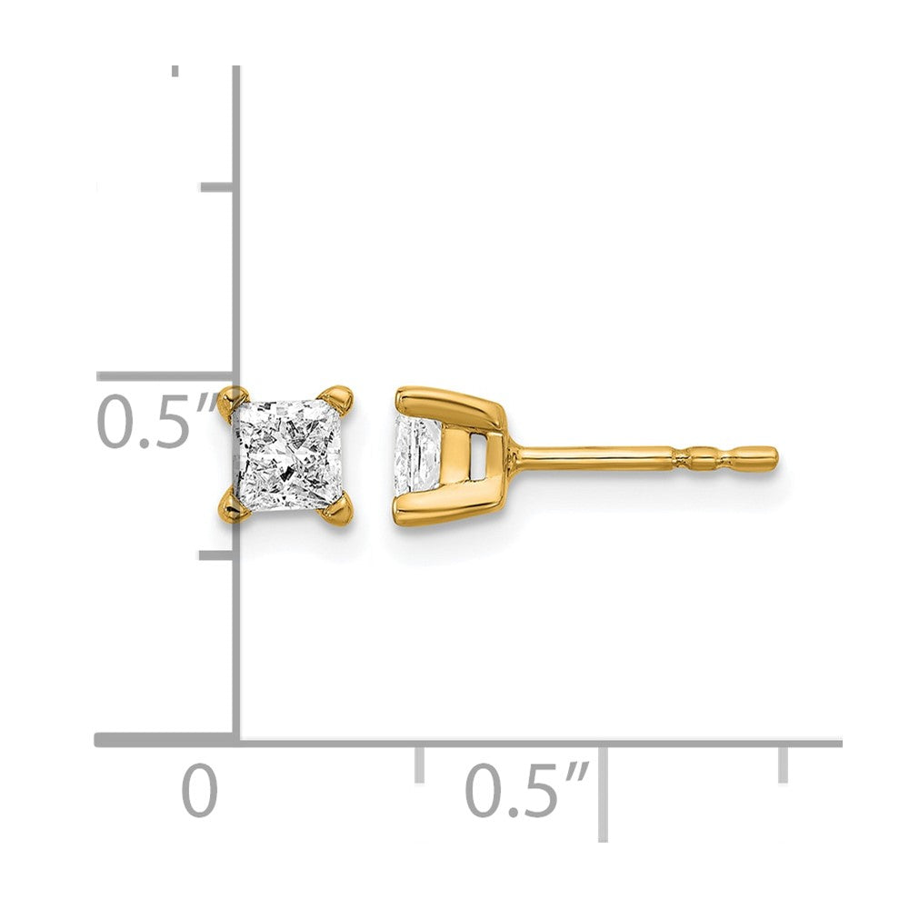 14K Yellow Gold 2/3 Ctw Lab Grown Diamond Vs+ F+ Princess 4 Prong Heavy Wt. Stud Earrings