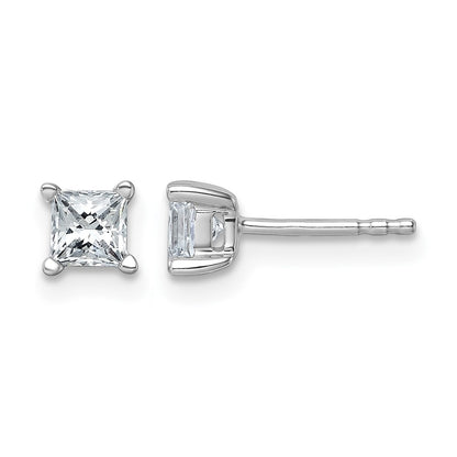14k White Gold 3/4 Ct. Lab Grown Diamond VS/SI+ G+ Princess Four Prong Stud Post Earrings