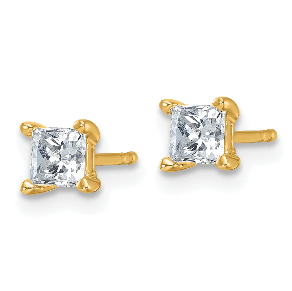 14K Yellow Gold 3/4 Ctw Lab Grown Diamond Vs+ F+ Princess 4 Prong Heavy Wt. Stud Earrings