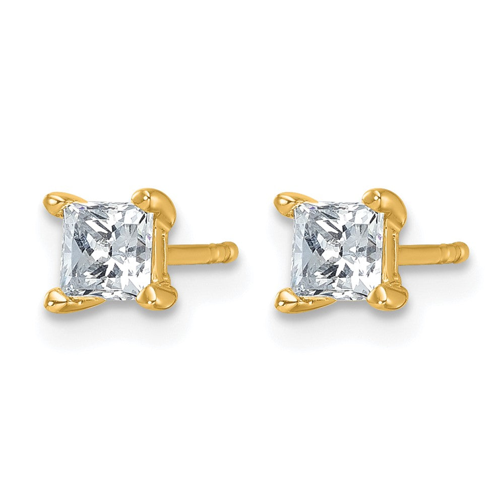 14K Yellow Gold 3/4 Ctw Certified Lab Grown Diamond Vs+ F+ Princess 4 Prong Heavy Wt. Stud Earrings