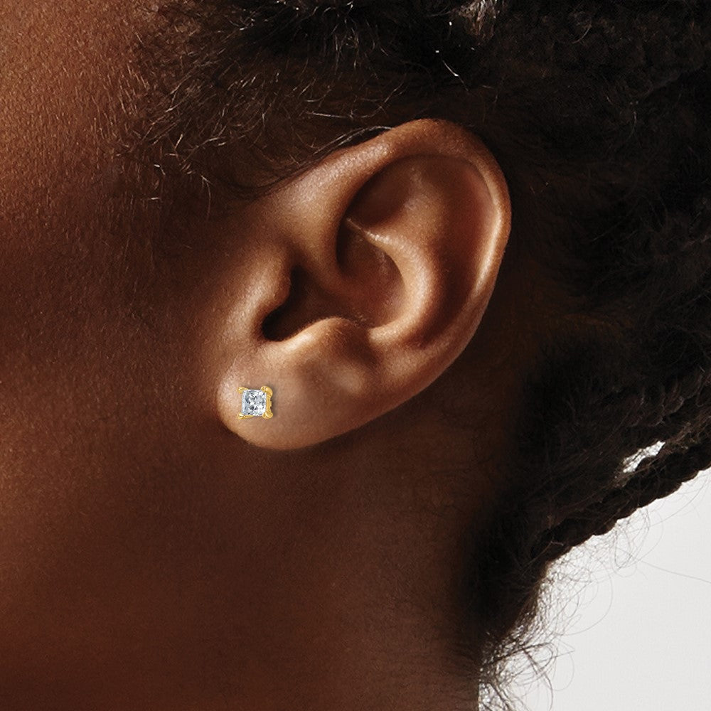 14K Yellow Gold 3/4 Ctw Certified Lab Grown Diamond Vs+ F+ Princess 4 Prong Heavy Wt. Stud Earrings