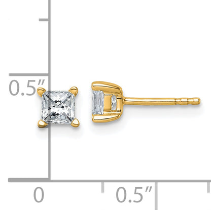 14K Yellow Gold 3/4 Ctw Lab Grown Diamond Vs+ F+ Princess 4 Prong Heavy Wt. Stud Earrings