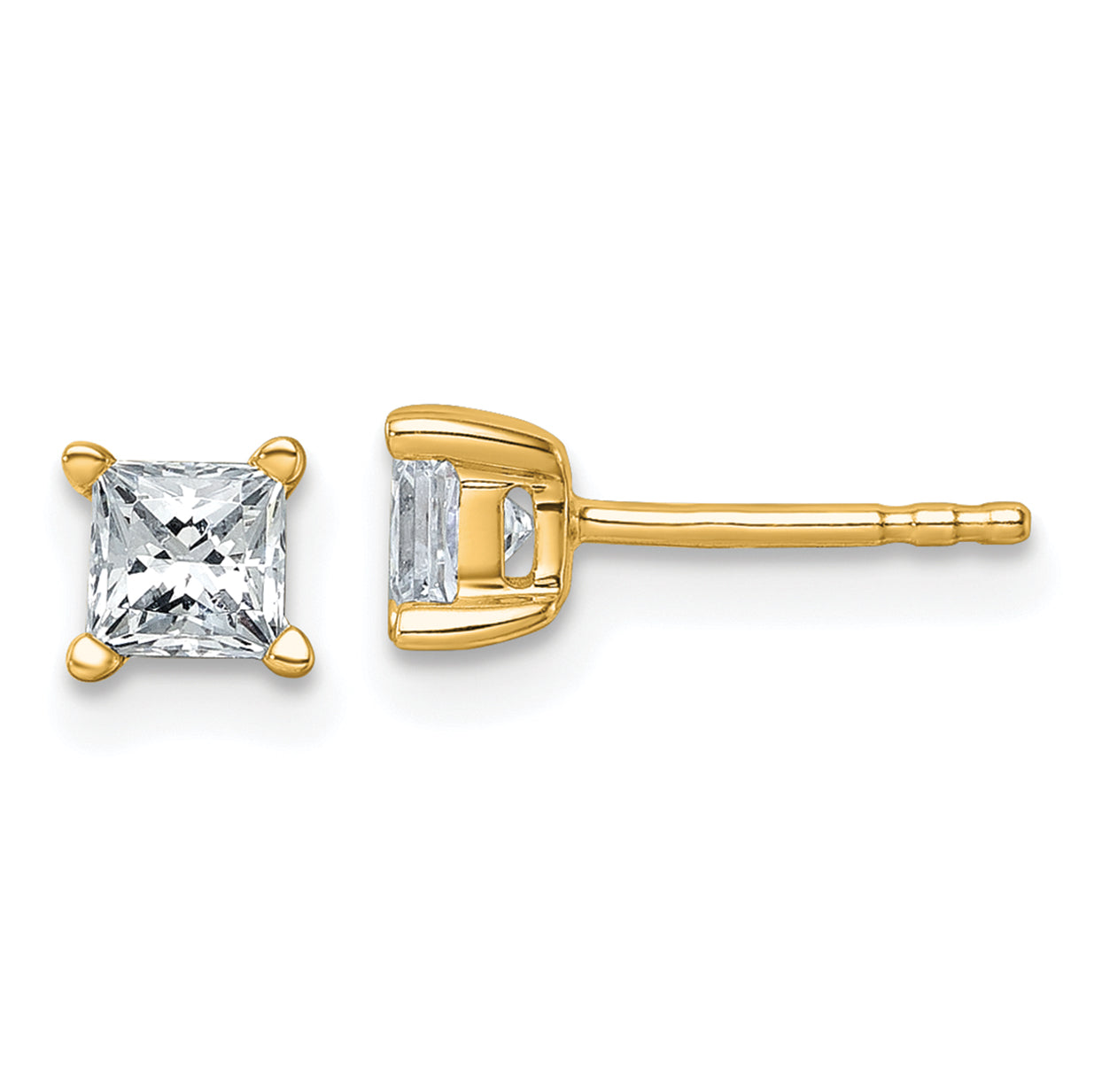 14K Yellow Gold 3/4 Ctw Lab Grown Diamond Vs+ F+ Princess 4 Prong Heavy Wt. Stud Earrings