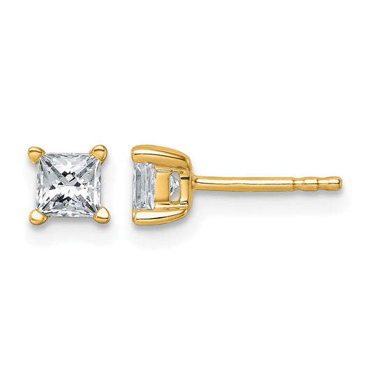 14K Yellow Gold 3/4 Ctw Certified Lab Grown Diamond Vs+ F+ Princess 4 Prong Heavy Wt. Stud Earrings