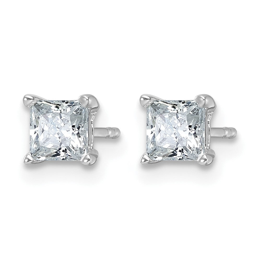 14K White Gold 1 Ctw Certified Lab Grown Diamond Vs+ F+ Princess 4 Prong Heavy Wt. Stud Earrings
