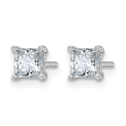 14K White Gold 1 Ctw Certified Lab Grown Diamond Vs+ F+ Princess 4 Prong Heavy Wt. Stud Earrings