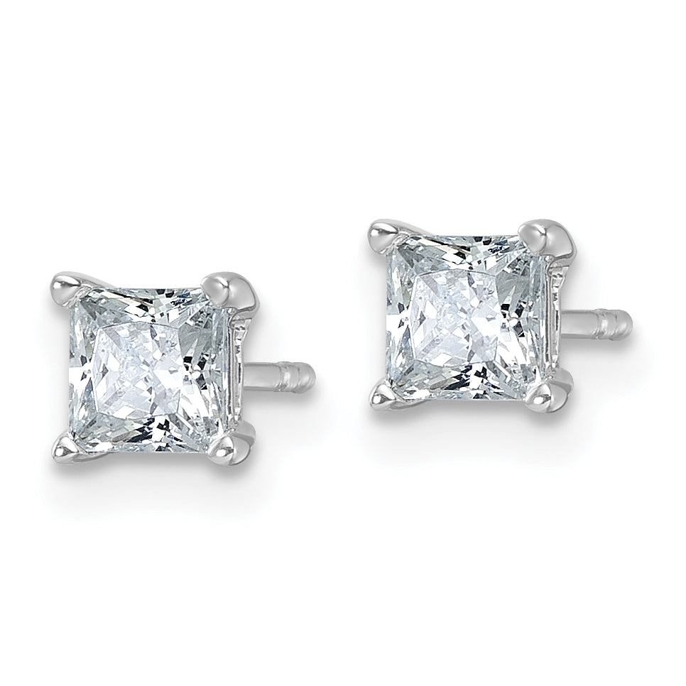 14K White Gold 1 Ctw Lab Grown Diamond Vs+ F+ Princess 4 Prong Heavy Wt. Stud Earrings