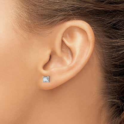 14K White Gold 1 Ctw Lab Grown Diamond Vs+ F+ Princess 4 Prong Heavy Wt. Stud Earrings