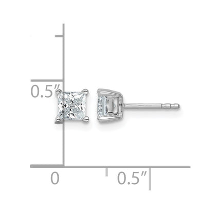 14K White Gold 1 Ctw Certified Lab Grown Diamond Vs+ F+ Princess 4 Prong Heavy Wt. Stud Earrings