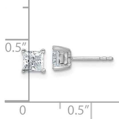 14K White Gold 1 Ctw Lab Grown Diamond Vs+ F+ Princess 4 Prong Heavy Wt. Stud Earrings
