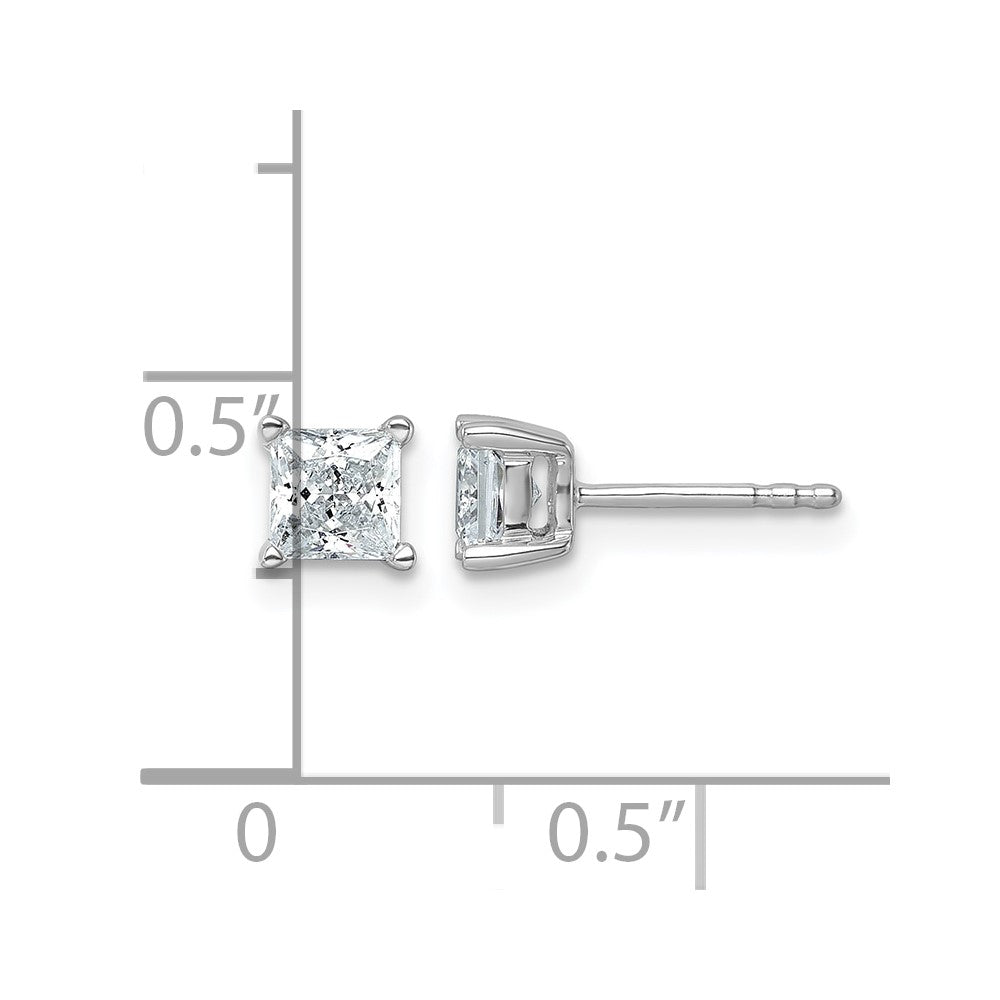 14K White Gold 1 Ctw Lab Grown Diamond Vs+ F+ Princess 4 Prong Heavy Wt. Stud Earrings