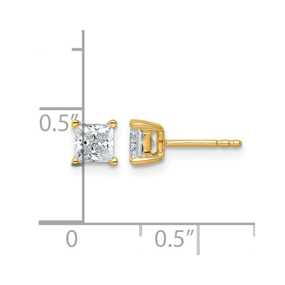 14K Yellow Gold 1 Ctw Lab Grown Diamond Vs+ F+ Princess 4 Prong Heavy Wt. Stud Earrings