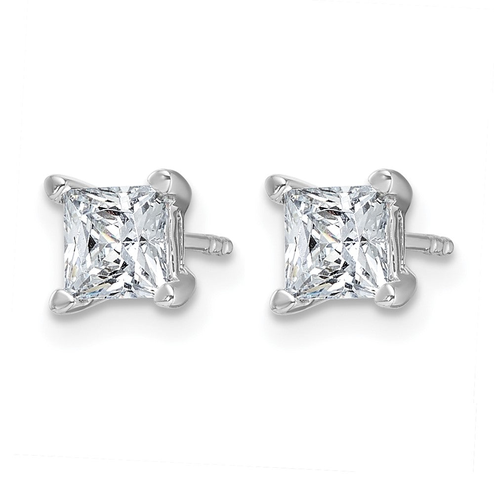 14K White Gold 1 1/2 Ctw Certified Lab Grown Diamond Vs+ F+ Princess 4 Prong Heavy Wt. Stud Earrings