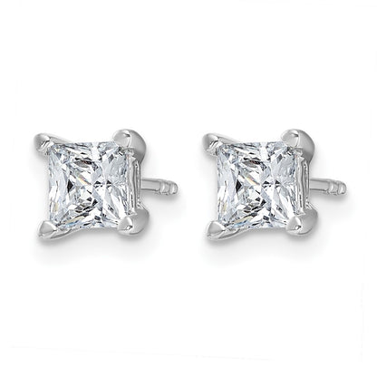 14K White Gold 1 1/2 Ctw Certified Lab Grown Diamond Vs+ F+ Princess 4 Prong Heavy Wt. Stud Earrings