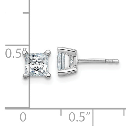 14K White Gold 1 1/2 Ctw Certified Lab Grown Diamond Vs+ F+ Princess 4 Prong Heavy Wt. Stud Earrings