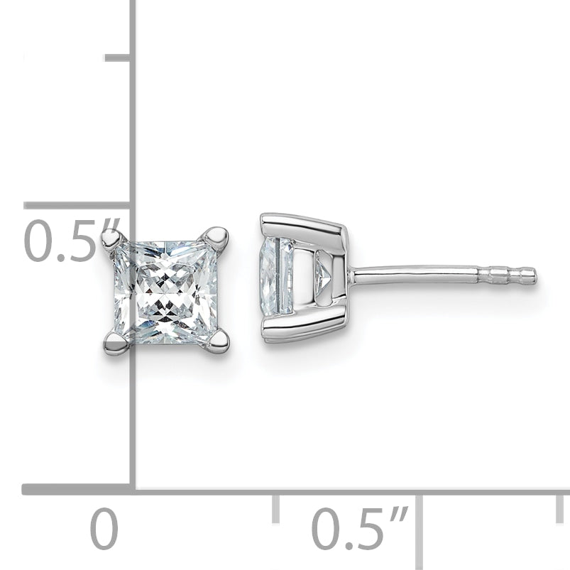 14k White Gold 1 1/2 ctw Lab Grown Diamond VS/SI+ G+ Princess 4 Prong Heavy Wt. Stud Earrings