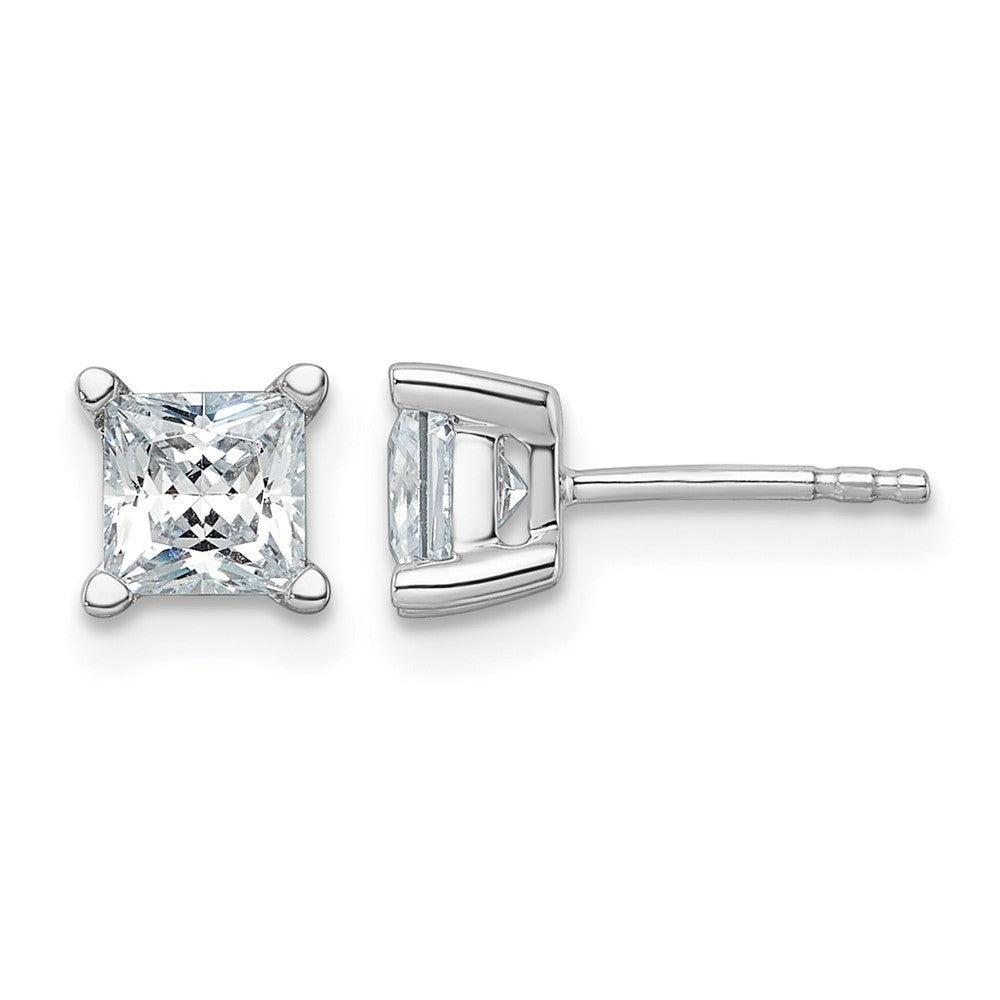 14K White Gold 1 1/2 Ctw Certified Lab Grown Diamond Vs+ F+ Princess 4 Prong Heavy Wt. Stud Earrings
