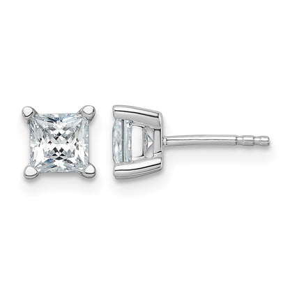 14K White Gold 1 1/2 Ctw Certified Lab Grown Diamond Vs+ F+ Princess 4 Prong Heavy Wt. Stud Earrings