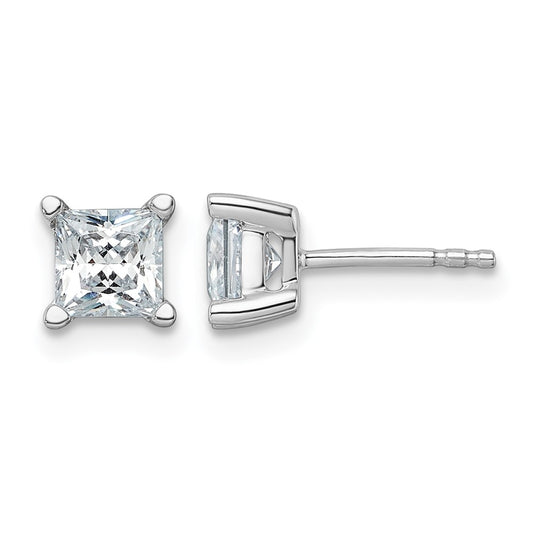 14K White Gold 1 1/2 Ctw Certified Lab Grown Diamond Vs+ F+ Princess 4 Prong Heavy Wt. Stud Earrings