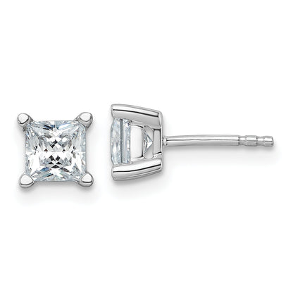 14K White Gold 1 1/2 Ctw Certified Lab Grown Diamond Vs+ F+ Princess 4 Prong Heavy Wt. Stud Earrings
