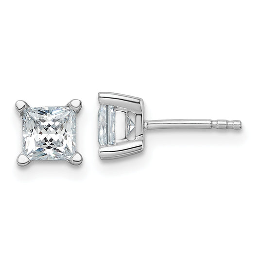 14K White Gold 1 1/2 Ctw Certified Lab Grown Diamond Vs+ F+ Princess 4 Prong Heavy Wt. Stud Earrings