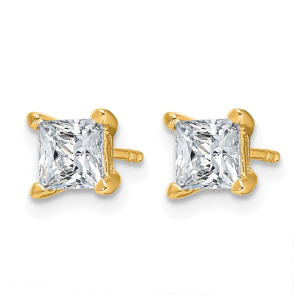 14k Yellow Gold 1 1/2 ctw Certified Lab Grown Diamond VS/SI+ G+ Princess 4 Prong Heavy Wt. Stud Earrings