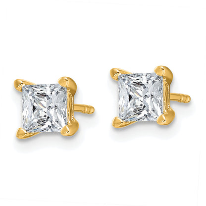 14K Yellow Gold 1 1/2 Ctw Certified Lab Grown Diamond Vs+ F+ Princess 4 Prong Heavy Wt. Stud Earrings
