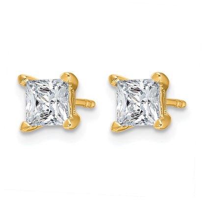 14K Yellow Gold 1 1/2 Ctw Lab Grown Diamond Vs+ F+ Princess 4 Prong Heavy Wt. Stud Earrings