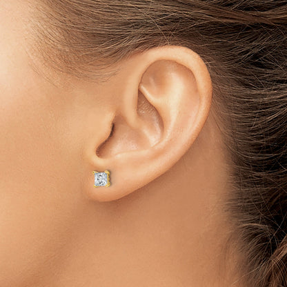 14K Yellow Gold 1 1/2 Ctw Certified Lab Grown Diamond Vs+ F+ Princess 4 Prong Heavy Wt. Stud Earrings