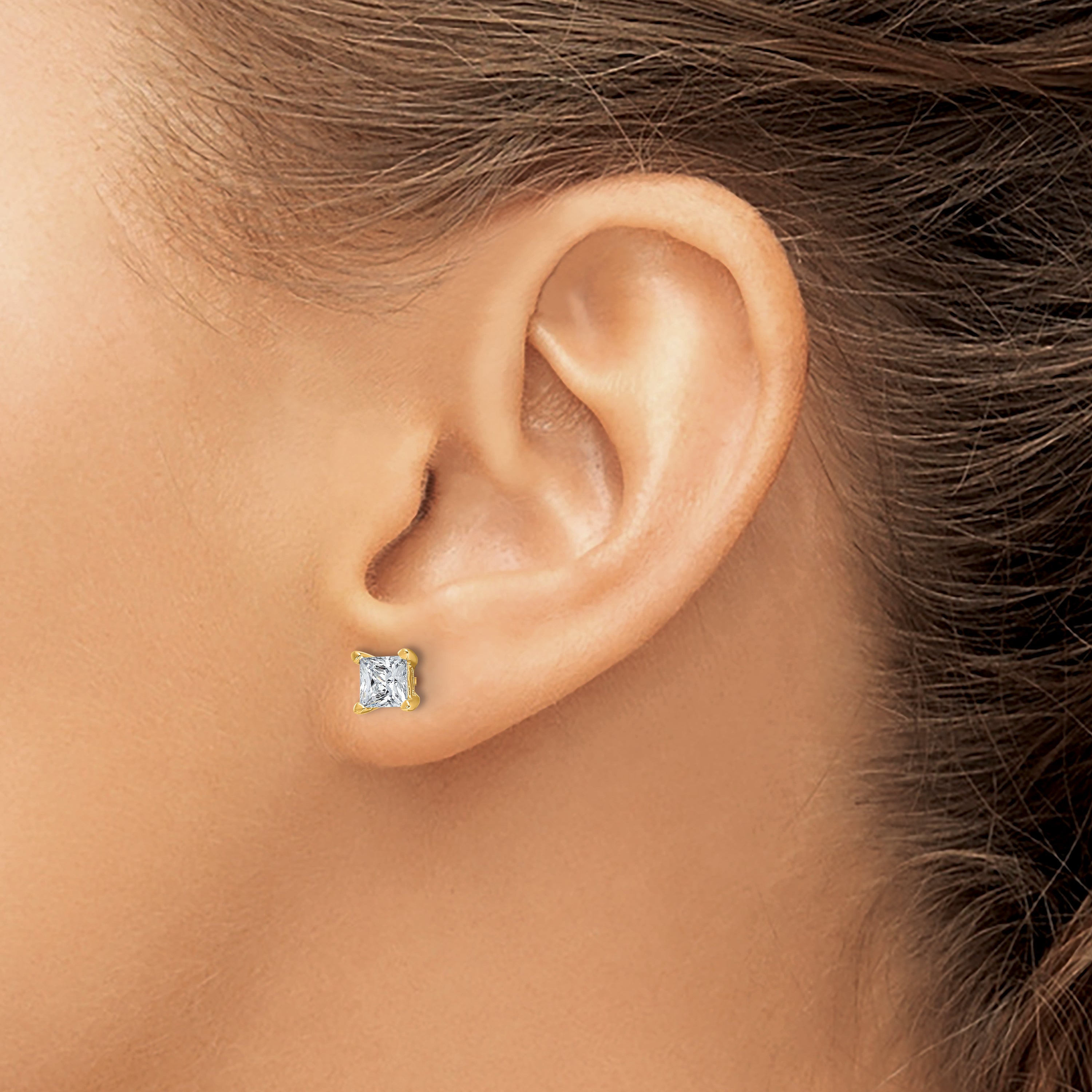 14K Yellow Gold 1 1/2 Ctw Lab Grown Diamond Vs+ F+ Princess 4 Prong Heavy Wt. Stud Earrings