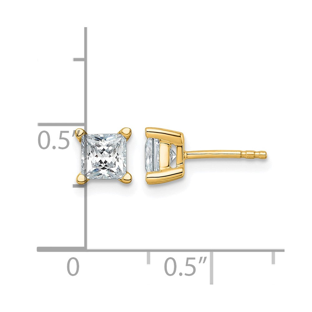 14k Yellow Gold 1 1/2 ctw Lab Grown Diamond VS/SI+ G+ Princess 4 Prong Heavy Wt. Stud Earrings