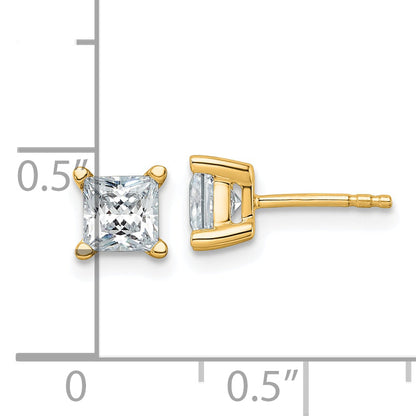 14K Yellow Gold 1 1/2 Ctw Certified Lab Grown Diamond Vs+ F+ Princess 4 Prong Heavy Wt. Stud Earrings