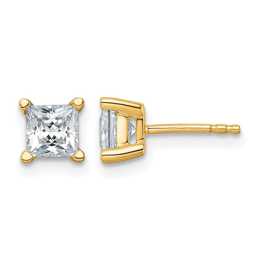 14k Yellow Gold 1 1/2 ctw Certified Lab Grown Diamond VS/SI+ G+ Princess 4 Prong Heavy Wt. Stud Earrings