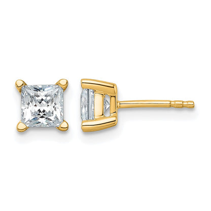 14k Yellow Gold 1 1/2 ctw Lab Grown Diamond VS/SI+ G+ Princess 4 Prong Heavy Wt. Stud Earrings