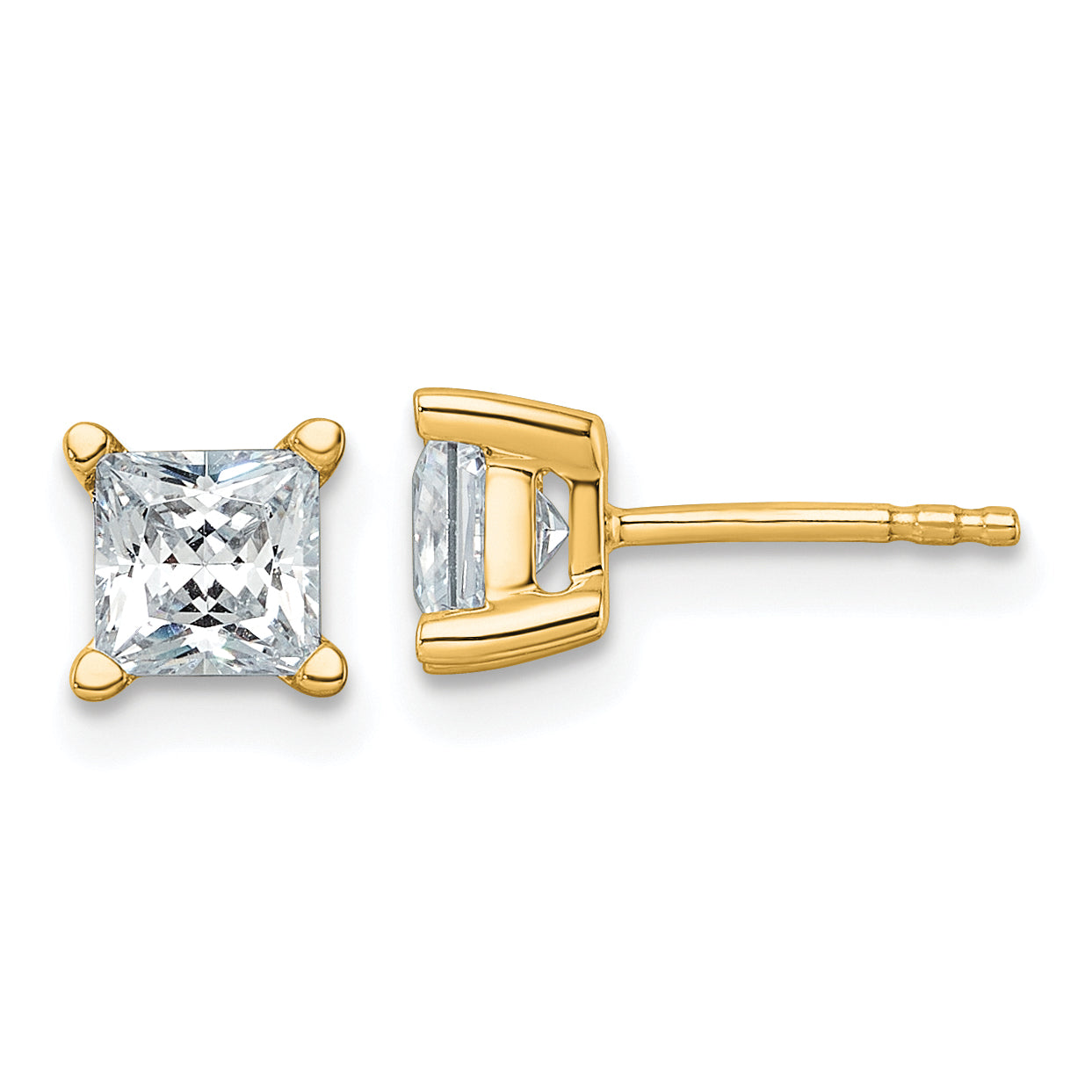 14K Yellow Gold 1 1/2 Ctw Certified Lab Grown Diamond Vs+ F+ Princess 4 Prong Heavy Wt. Stud Earrings