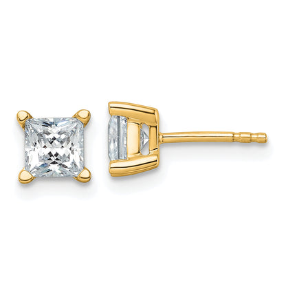 14K Yellow Gold 1 1/2 Ctw Certified Lab Grown Diamond Vs+ F+ Princess 4 Prong Heavy Wt. Stud Earrings