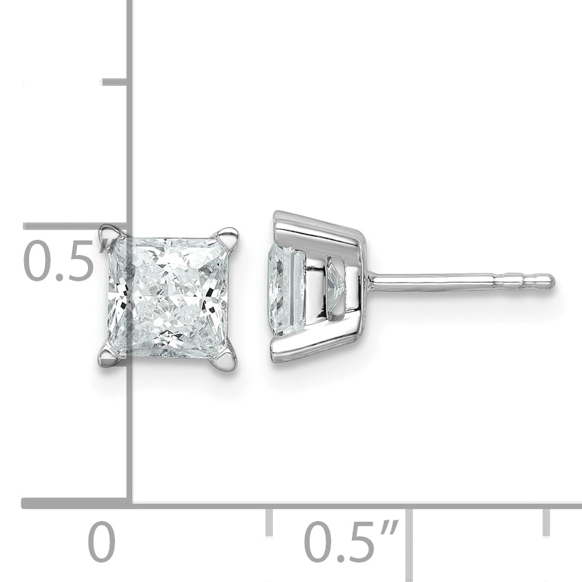 14K White Gold 2 Ctw Certified Lab Grown Diamond Vs+ F+ Princess 4 Prong Heavy Wt. Stud Earrings