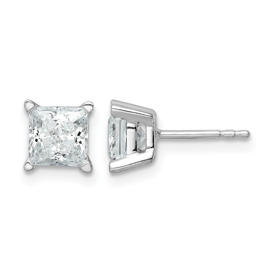 14k White Gold 2 ctw Certified Lab Grown Diamond VS/SI+ G+ Princess 4 Prong Heavy Wt. Stud Earrings