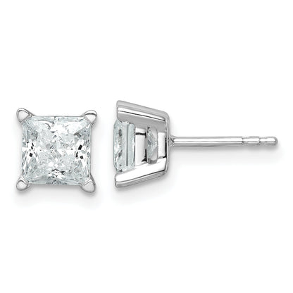 14K White Gold 2 Ctw Certified Lab Grown Diamond Vs+ F+ Princess 4 Prong Heavy Wt. Stud Earrings