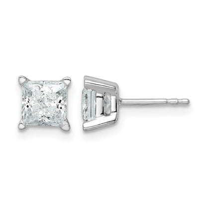14K White Gold 2 Ctw Certified Lab Grown Diamond Vs+ F+ Princess 4 Prong Heavy Wt. Stud Earrings