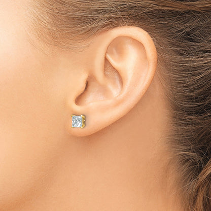 14K Yellow Gold 3 Ctw Lab Grown Diamond Vs+ F+ Princess 4 Prong Heavy Wt. Stud Earrings