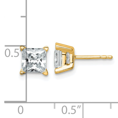 14K Yellow Gold 3 Ctw Lab Grown Diamond Vs+ F+ Princess 4 Prong Heavy Wt. Stud Earrings