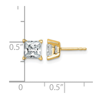 14k Yellow Gold 2 ctw Certified Lab Grown Diamond VS/SI+ G+ Princess 4 Prong Heavy Wt. Stud Earrings